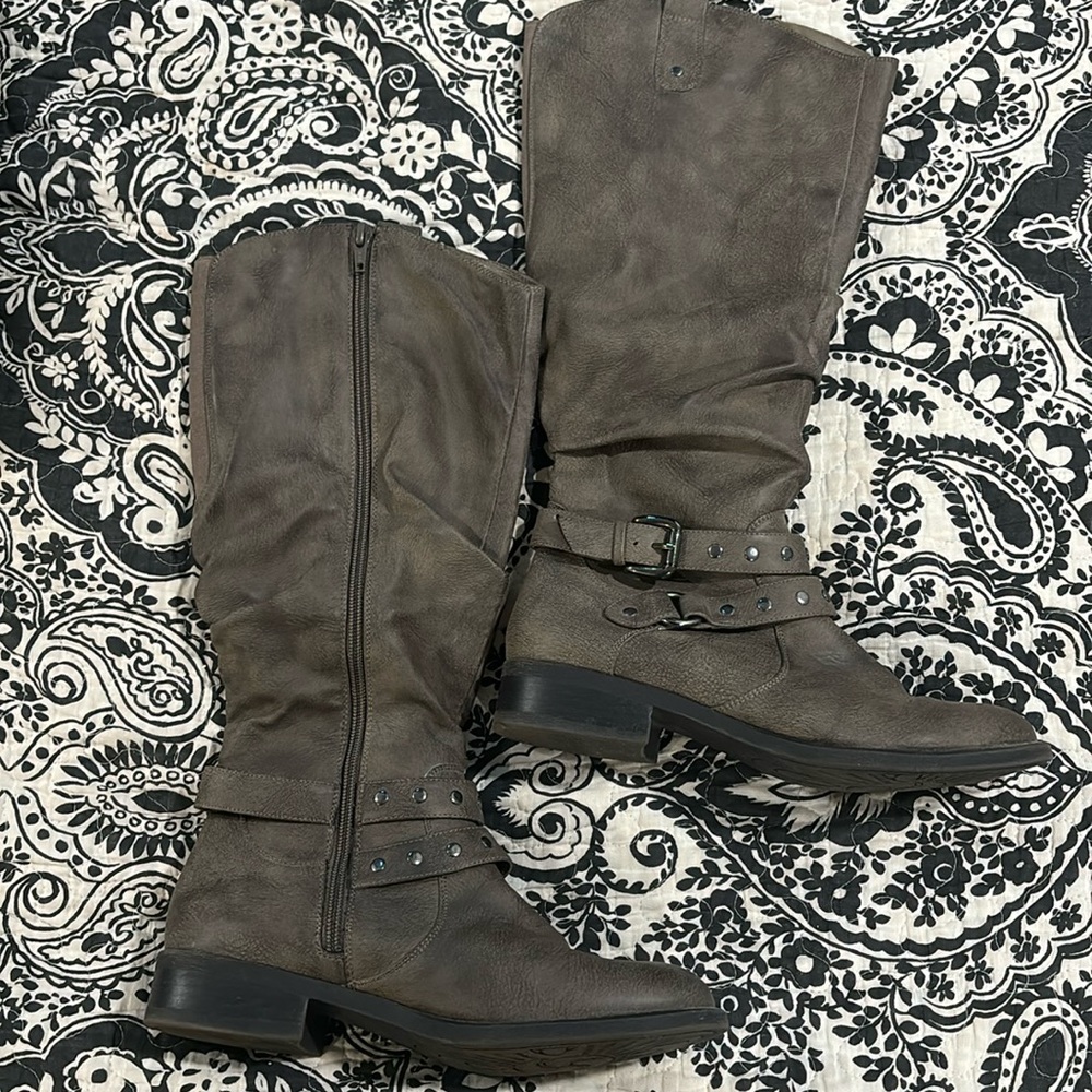 White mountain Lexi stone gray studded tall boots